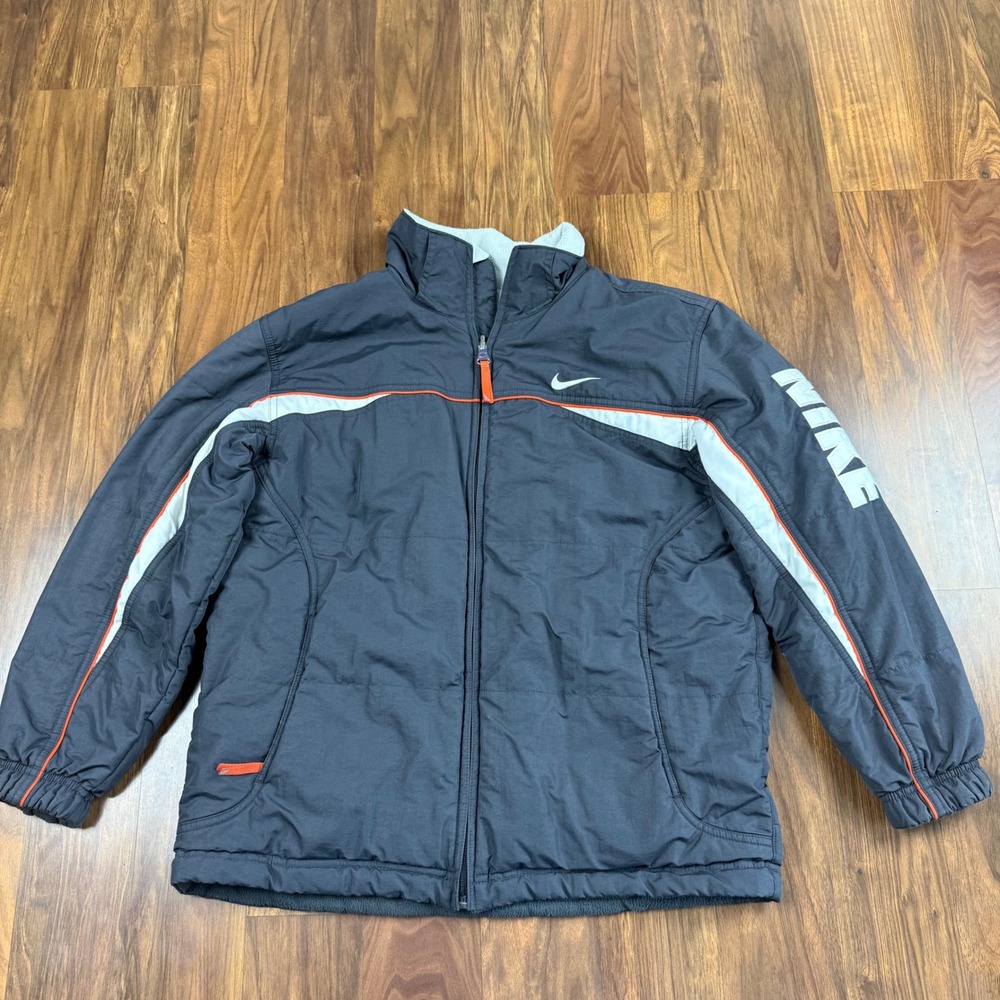 Nike Y2K Boys Large Reversible Jacket Charcoal Orange Fleece L 14-16